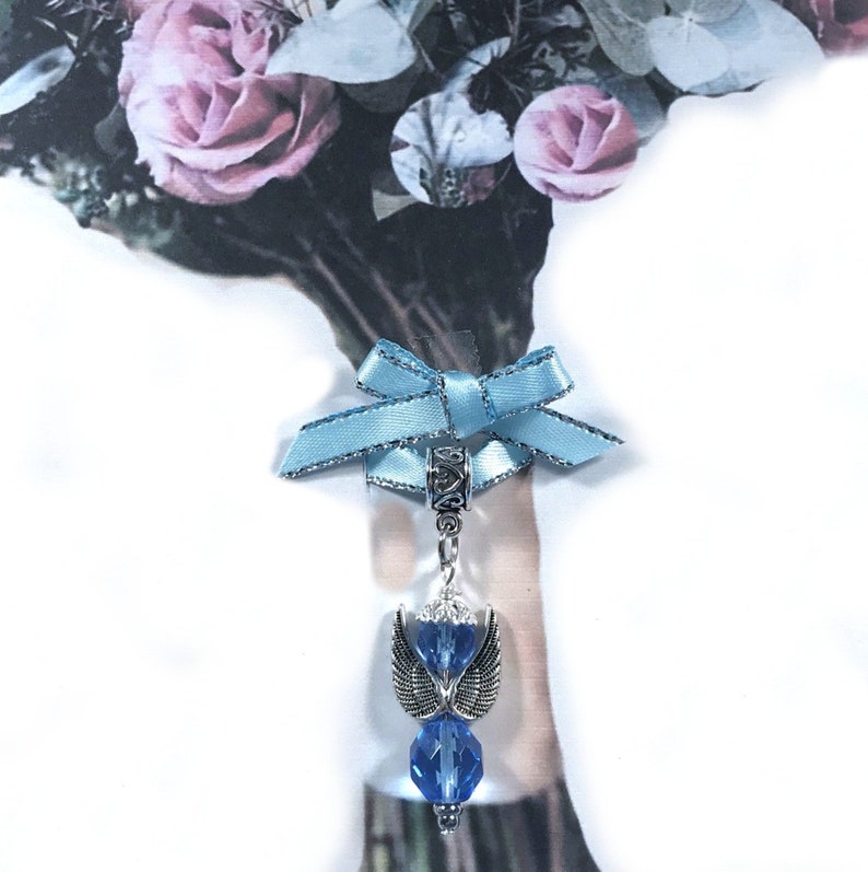 Something Blue Bridal Bouquet Beaded Angel Charm Flower Bouquet Angel Charm for Weddings image 2