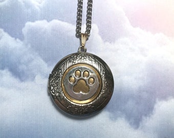 Paw Print Photo Locket Necklace Pet Locket Jewelry with Optional Photo Name Gold and Silver Locket