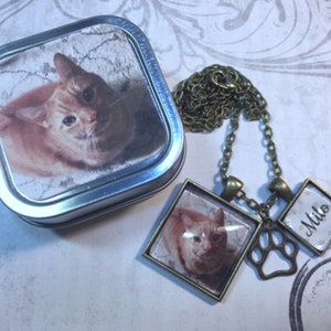 Pet Loss Photo Necklace Personalized Pet Custom Picture Necklace With Matching Gift Tin Jewelry Cat Dog Photo Necklace image 3