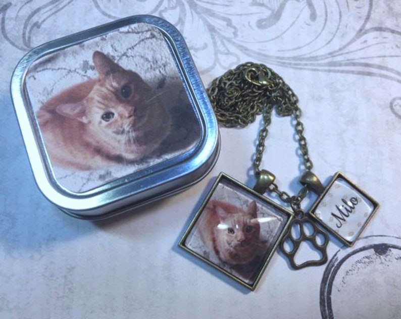 Pet Loss Photo Necklace Personalized Pet Custom Picture Necklace With Matching Gift Tin Jewelry Cat Dog Photo Necklace image 3