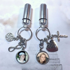 Family Cremation Key Ring with Custom Photo and Cremation Urn Loss of Family Member, Pet, Friend Family Sets image 2