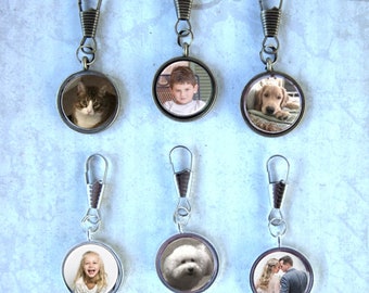 2 Photo Zipper Pulls Purse Charm Duffel Bag Charm Boot Charm Key Ring Charm Personalized and Custom Accessory