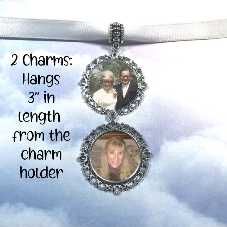 Bouquet Photo Charm Boutonnière Round Photo Charms Antique Silver image 4