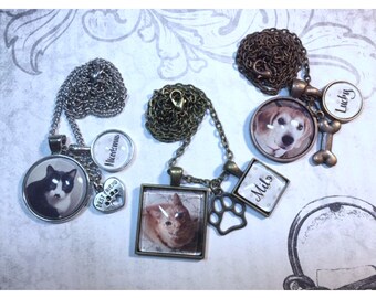 Pet Photo Necklace Double Sided Option Personalized with Name Charm