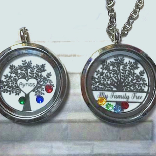 Family Tree Birthstone Locket Necklace Mother's Day Gift Tree of Life Floating Locket Necklace for Mom and Grandmother