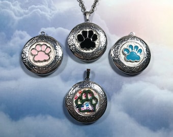 Paw Print Locket Necklace Pet Locket Jewelry with Optional Photo Name