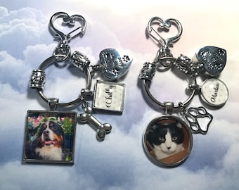 Pet Loss Key Ring with Custom Photo and Heart Cremation Urn Loss of Cat Dog Memory and Remains Vial Ash Container
