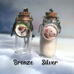 Pet Hair Ashes Vial Glass Bottle for Pet Hair Clippings or Cremation Ashes with Photo image 2