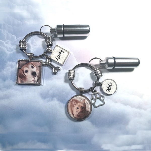 Pet Memorial Keychain  Pet Cremation Keychain  with Custom Photo and Cremation Urn,  Loss of Cat,  Loss of Dog Memory,  Ash Container