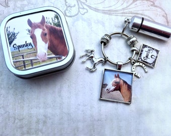 Horse Memorial Key Ring  Custom Horse  Photo and  Vial  Loss of Horse