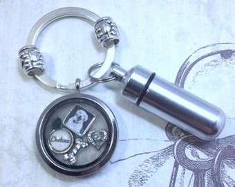 Pet Memorial Cremation Key Ring and Locket Floating Memory Locket Key Ring Pet Photo Locket Key Ring