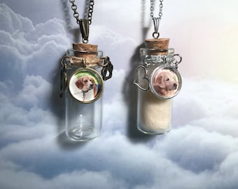 Pet Hair Ashes Vial Glass Bottle for Pet Hair Clippings or Cremation Ashes with Photo