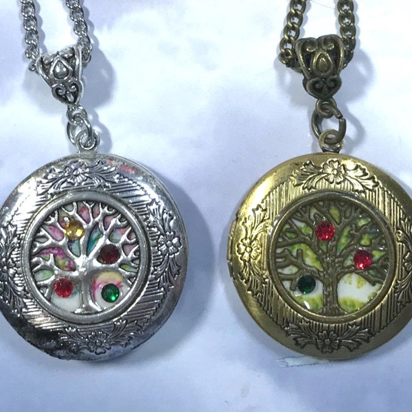 Tree of Life Birthstone Photo Locket Necklace Family Locket Jewelry