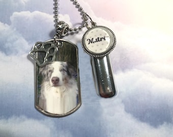 Pet Memory Dog Tag and Cremation Urn Loss of Cat, Loss of Dog Necklace with Photo Gift Tin for Pet’s Ashes for Pet Lovers Dog Cat Moms Dads