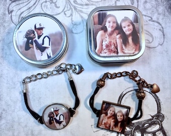 Custom Photo Bracelet, Personalized Bracelet,  Photo Jewelry in Matching Gift Tin for Pet Lovers Kids Moms