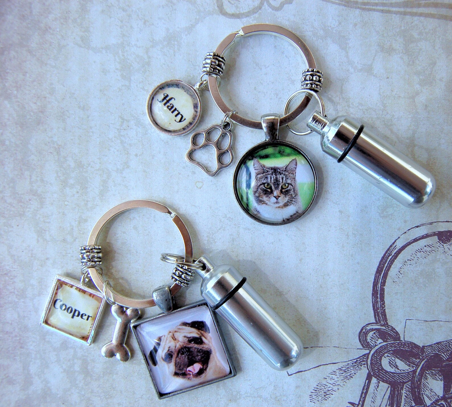 2 Pet Memorial Key Chains With Custom Photo and Cremation Urn Etsy