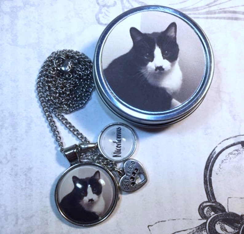 Pet Loss Photo Necklace Personalized Pet Custom Picture Necklace With Matching Gift Tin Jewelry Cat Dog Photo Necklace image 2