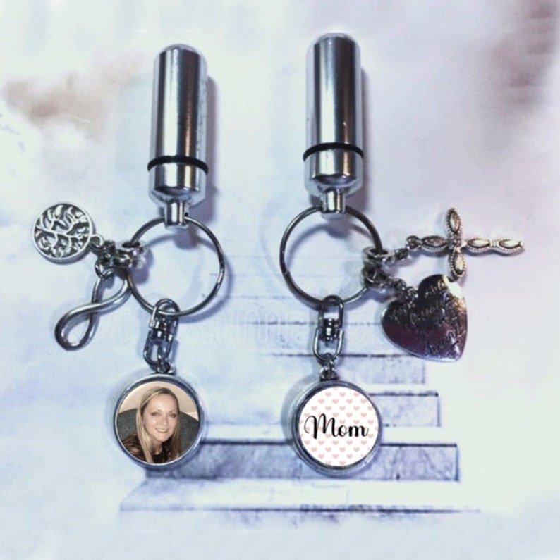 Family Cremation Key Ring with Custom Photo and Cremation Urn Loss of Family Member, Pet, Friend Family Sets image 3