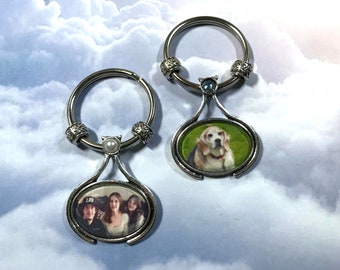 Custom Photo Pendant Key Ring or Necklace with Birthstone Setting Oval Photo Pendant