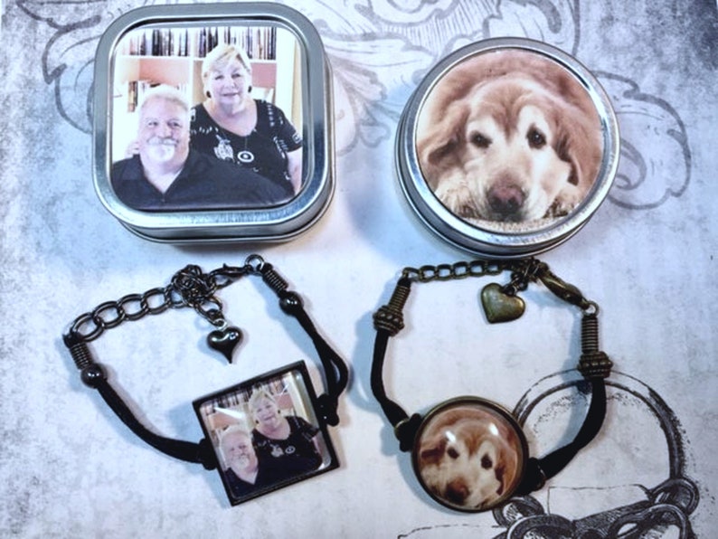 Custom Photo Bracelet, Personalized Bracelet, Photo Jewelry in Matching Gift Tin for Pet Lovers Kids Moms image 2