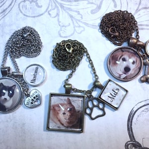 Pet Loss Photo Necklace Personalized Pet Custom Picture Necklace With Matching Gift Tin Jewelry Cat Dog Photo Necklace image 1