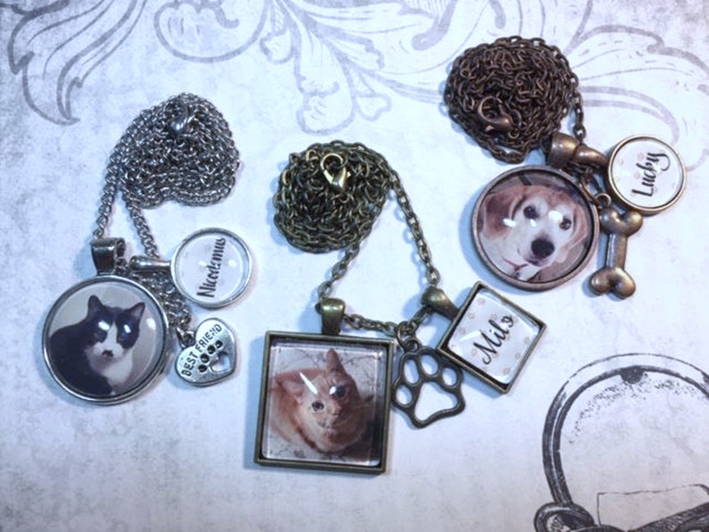 Pet Loss Photo Necklace Personalized Pet Custom Picture Necklace With Matching Gift Tin Jewelry Cat Dog Photo Necklace image 1