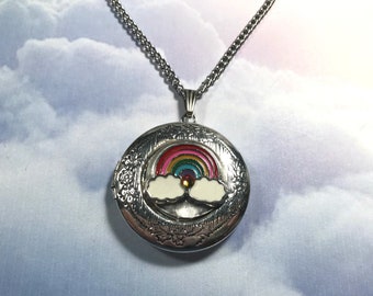 Rainbow Bridge Photo Locket Necklace Pet Loss Locket Jewelry with Optional Photo Name