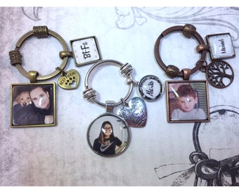 Photo Key Ring Double Sided Option with Personalized Charm