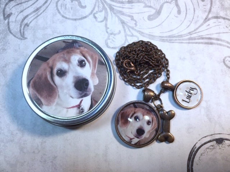 Pet Loss Photo Necklace Personalized Pet Custom Picture Necklace With Matching Gift Tin Jewelry Cat Dog Photo Necklace image 4