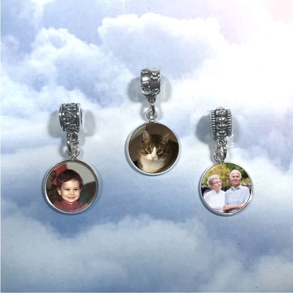 Photo Charm for European Style Charm Bracelets, Single and Double Sided Custom Picture Charm with Optional Bracelet