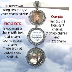 Bouquet Photo Charm Boutonnière Round Photo Charms Antique Silver image 5