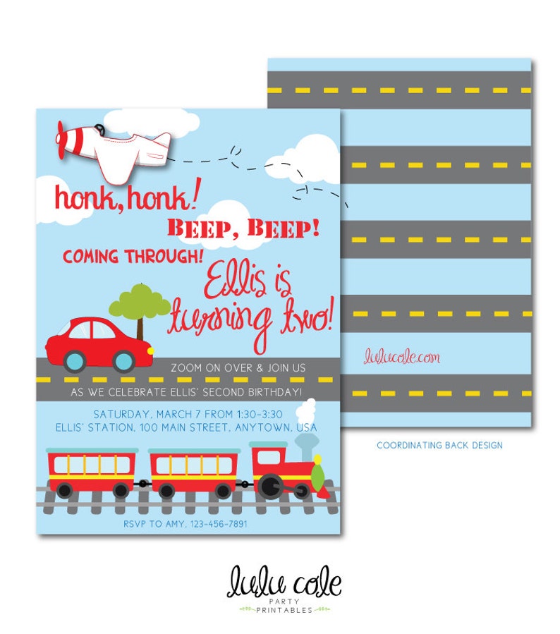 Transportation Party Printable Invitation Transportation | Etsy