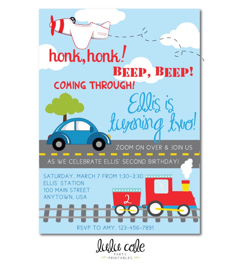 Transportation Party Invitation Printable Transportation | Etsy