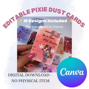 May include: A rectangular card featuring a cartoon mouse dressed as a pirate with the text ARGHH!! YOU'VE BEEN PIXIE DUSTED and a FROM line. The card has a pink and orange watercolor background with small star icons and is part of a set of digital designs.