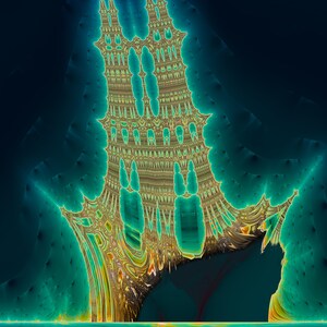 Relitto sul fondale marino - Stampa artistica frattale di una nave in fiamme perturbata, arte murale matematica immagine 1