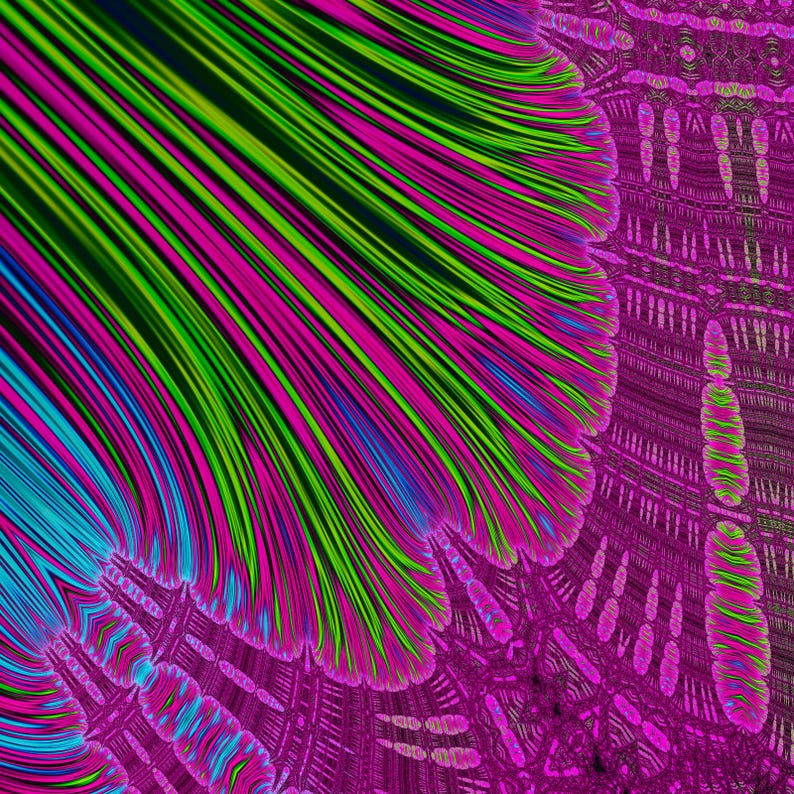 Pandemonium - Burning Ship Fractal Fine Art Print, Neon Mathematical Wall Art image 3