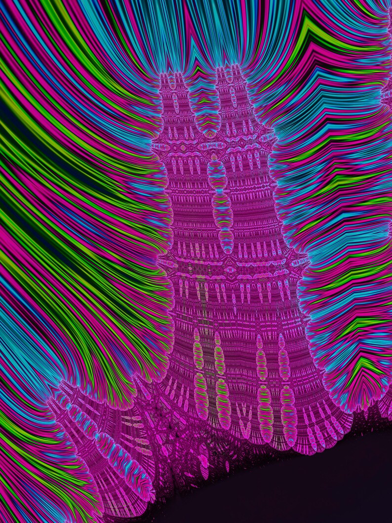 Pandemonium - Burning Ship Fractal Fine Art Print, Neon Mathematical Wall Art image 1