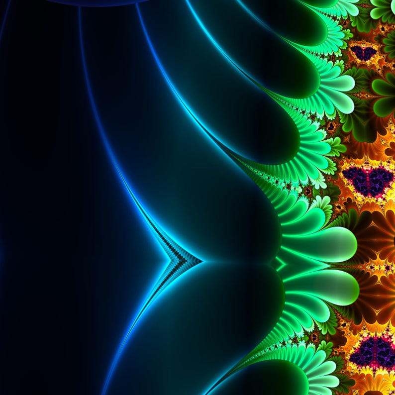 Iridiscencia - Lámina artística de fractal exponencial plegado, arte mural matemático imagen 3