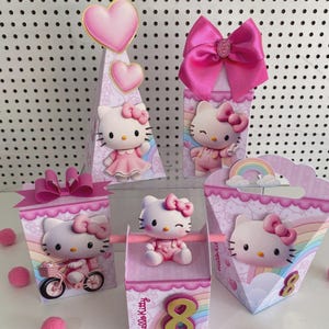 Kit 4 cajitas personalizadas Hello Kitty con nombre y edad | Recuerdo cumpleaños