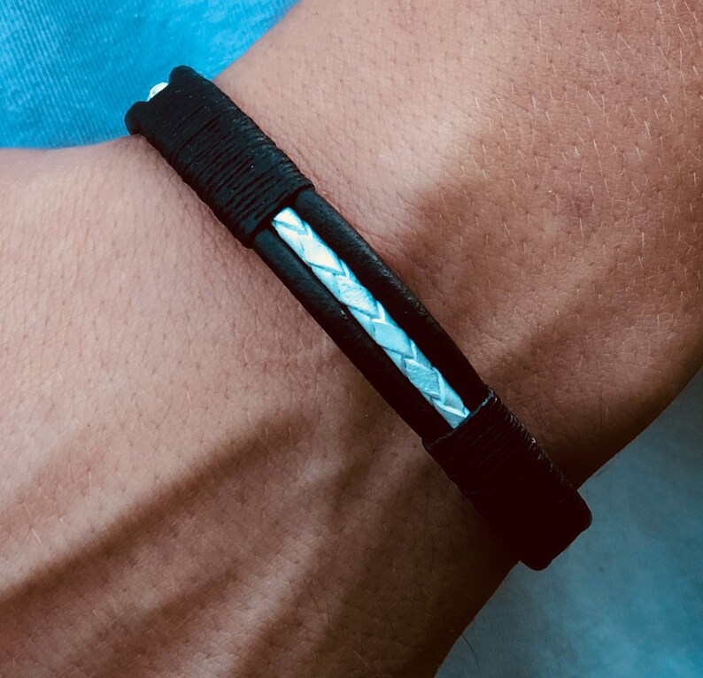 Black and White Bracelet Gift for Him Custom Bracelet Boyfriend Gift Cuff Bracelet Men/'s Bracelet Leather Bracelet Men
