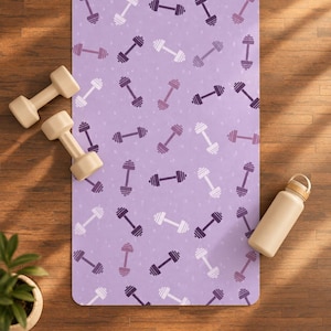 Lila hantelmönster gummiyogamatta | Fitnessviktsdesign