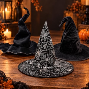 Svart häxhatt för Halloween, spetsig trollkarlskostymhatt med bred brätte, cosplay-festtillbehör för vuxna