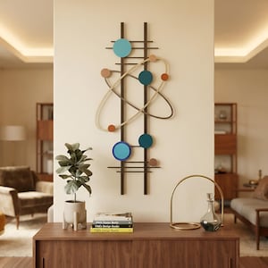 Decorazioni murali in metallo in stile Mid-Century Modern, decorazioni murali astratte atomiche, decorazioni geometriche per la casa.