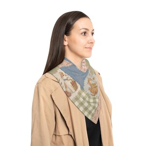 Bufanda de retazos con gatos / Estampado floral de cuadros vichy para otoño