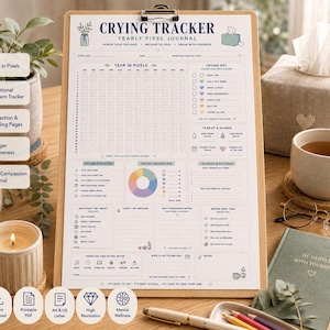 Crying Tracker Printable, Yearly Pixel Journal, Mood & Emotion Tracker PDF, Mental Wellness Journal, Year in Pixels Habit Tracker
