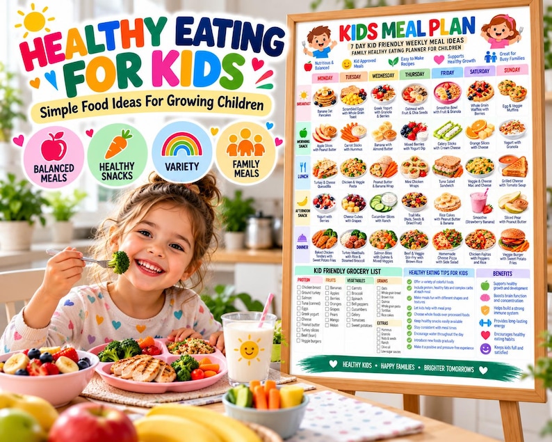 Kids Meal Plan Poster, 7 Day Kid Friendly Weekly Family Ideas, Healthy ...