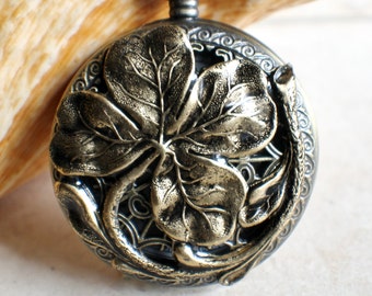 Four leaf clover mechanical pocket watch, Grooms pocket watch, Best Man gift, Gift for Dad, Shamrock pocket watch