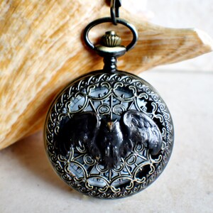 Owl pocket watch, mens pocket watch with flying owl mounted on front case