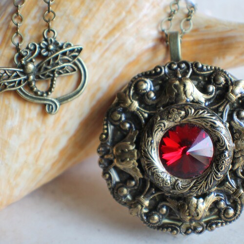 Red Crystal Music Box Locket Music Box Necklace Mini Music Etsy