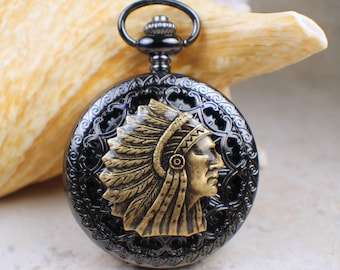 Indian Chief Pocket Watch, Men's Pocket Watch, Mechanical Pocket Watch, Wedding Pocket Watch, Groom Pocket Watch